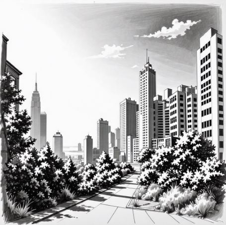 연필 건물, 자연 복합 풍경