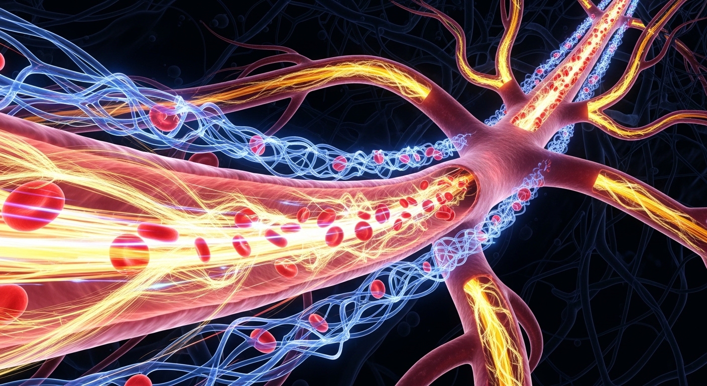 혈관을 타고 에너지가 빠르게 순환하는 모습을 형상화한 그래픽