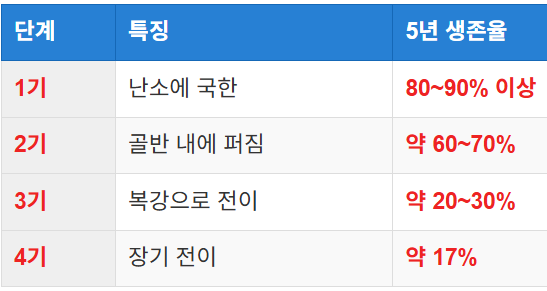 단계별 난소암 생존율 통계