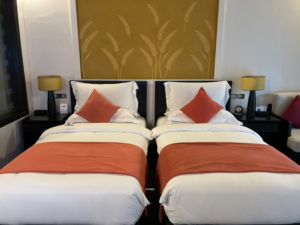 나트랑 아미아나 리조트 - 디럭스 트윈 가든뷰 룸 침대