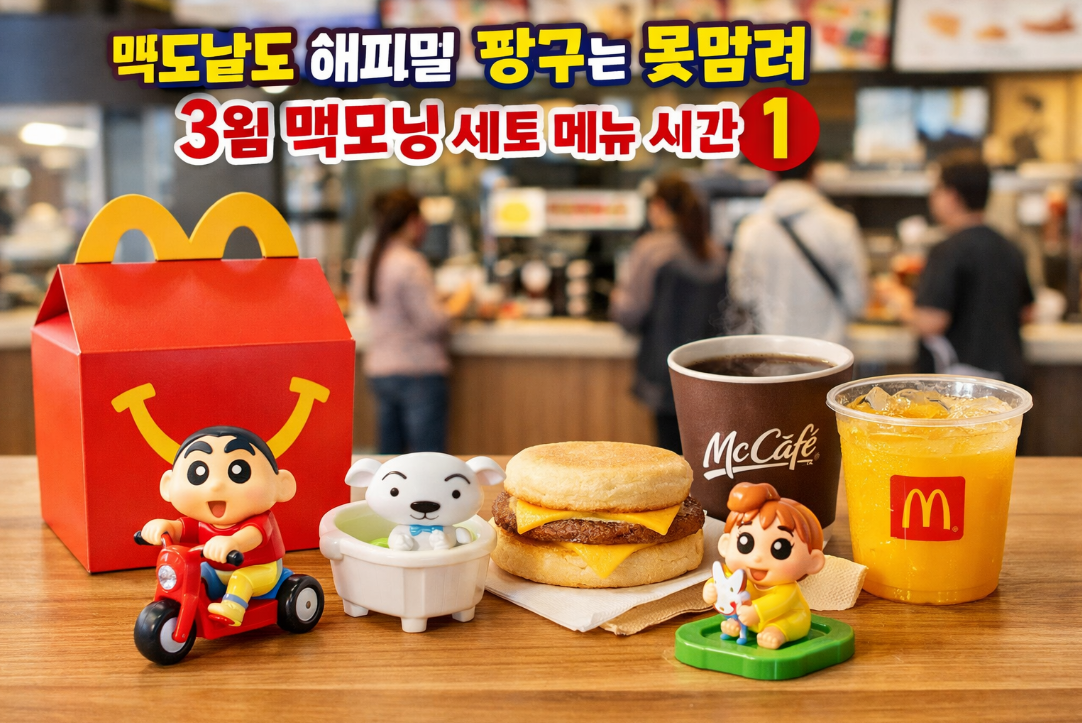 맥도날드 짱구 해피밀 3월 맥모닝 시간 총정리