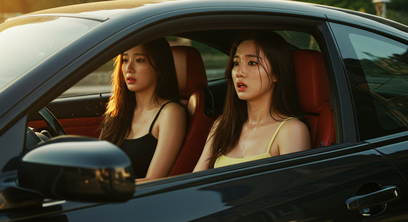 차 안에서 땀흘리는 여자들