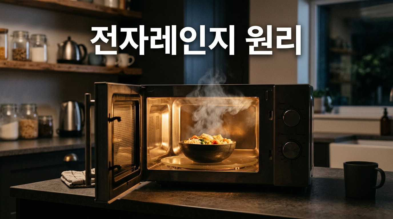전자레인지 원리를 보여주는 주방 사진