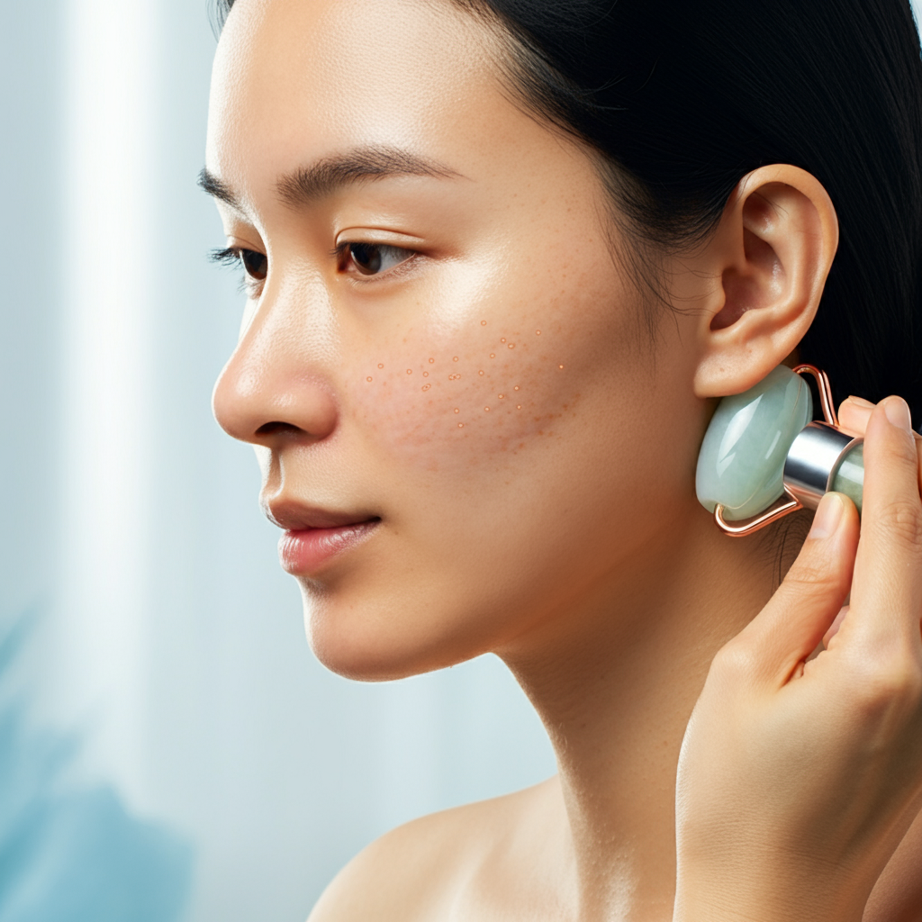 모공 축소를 위한 세럼을 바르는 모습