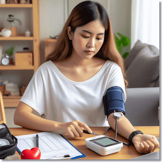 순환기 장애로 혈압이 높은 젊은 여성