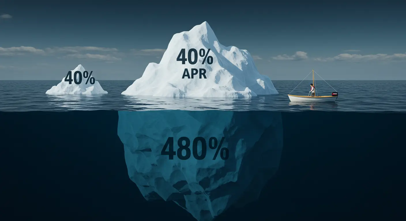 정보이용료 현금화 수수료 40%가 연이율 480%라는 거대한 빙산의 일각임을 상징하는 이미지