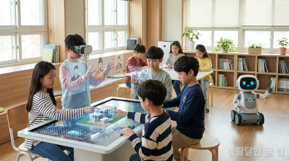 AI 시대에 맞춰 다양한 학습 활동을 하는 한국 아이들