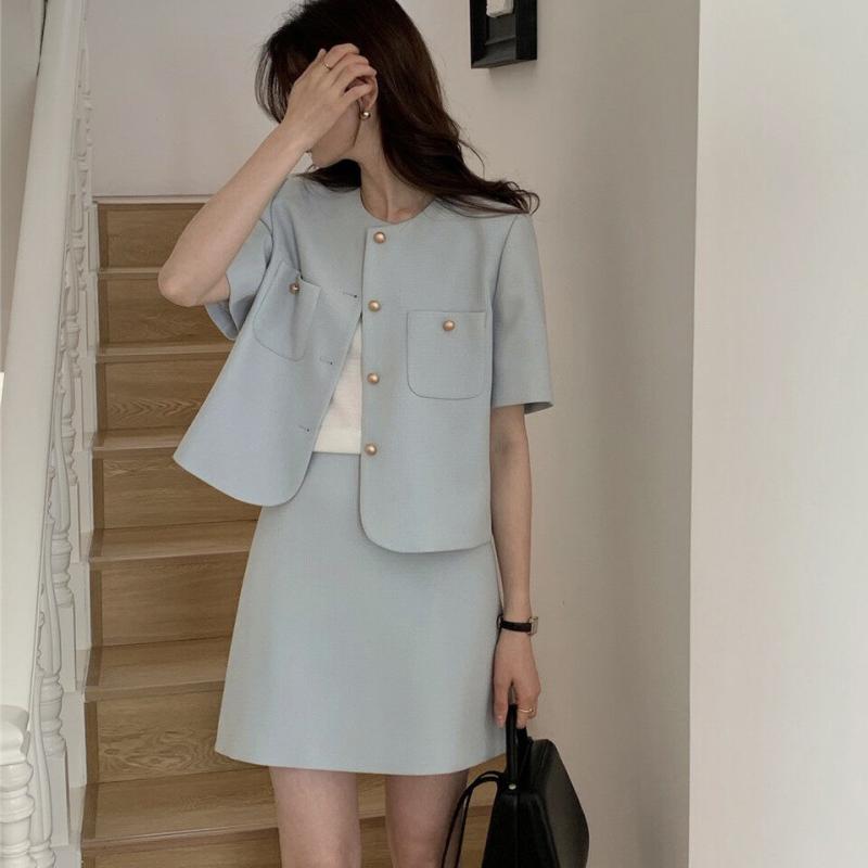 여름 트위드세트 반팔 자켓 스커트 투피스 셋업