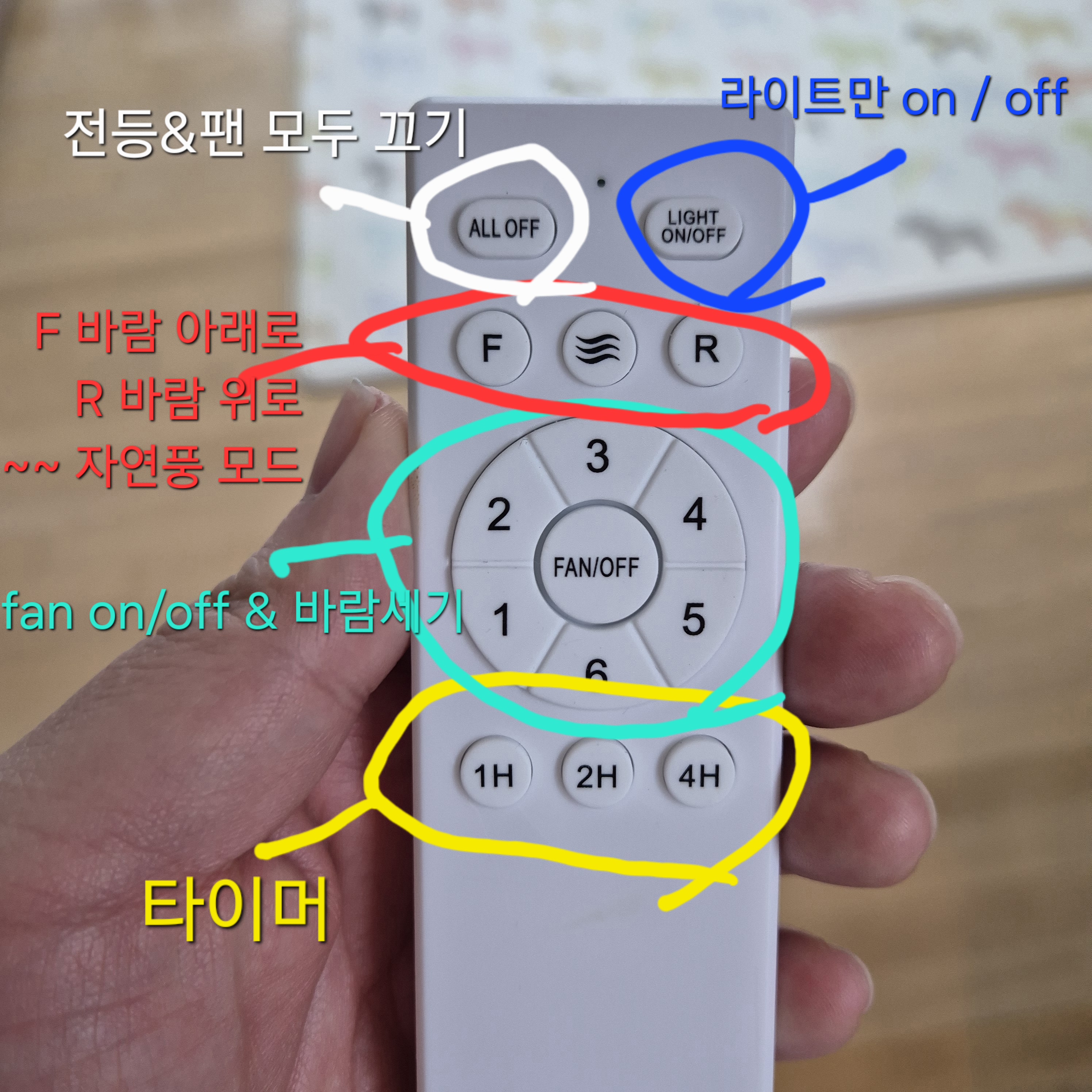 실링팬 리모콘 기능 설명