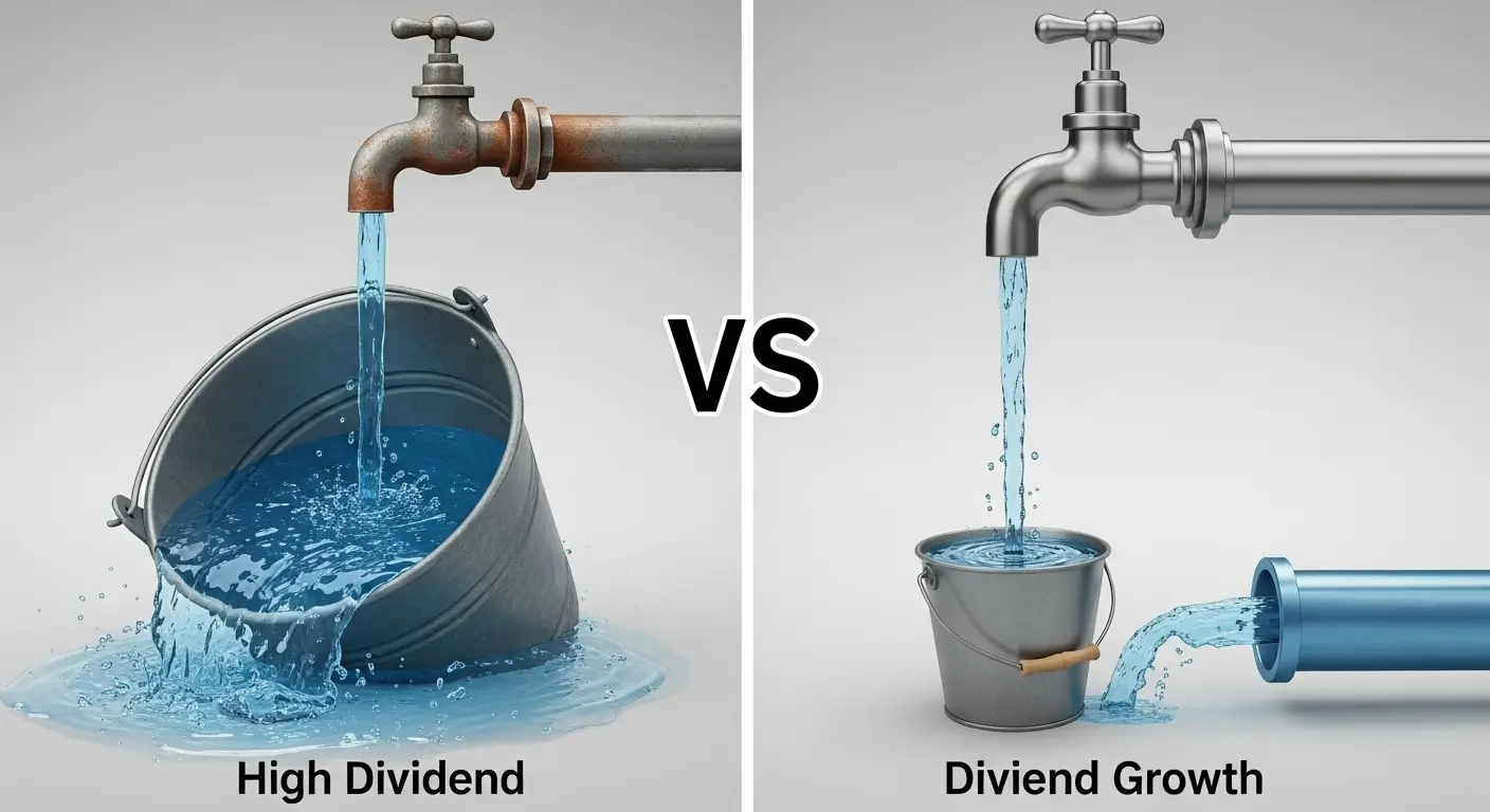 즉각적인 현금흐름이 큰 고배당주와 미래 현금흐름이 커지는 배당성장주의 비교
