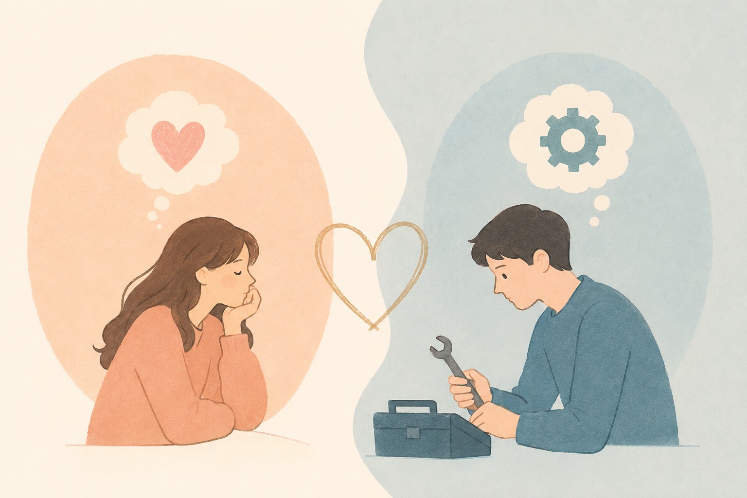 불안형과 회피형의 애정 표현 차이를 상징적으로 나타낸 이미지