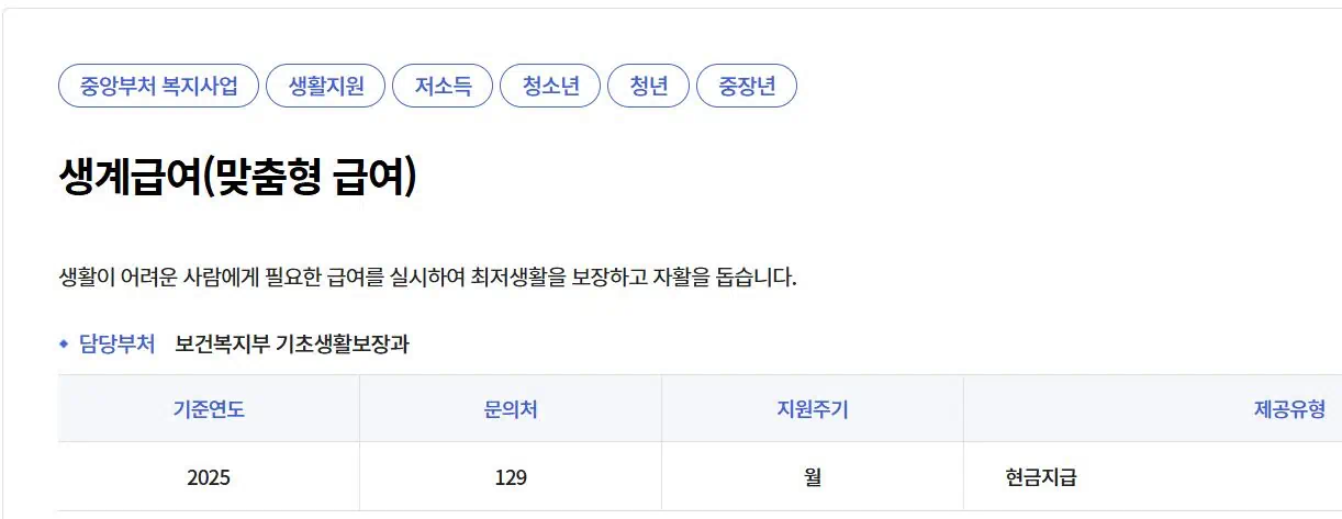 2025 생계급여 조건 금액 완벽 정리