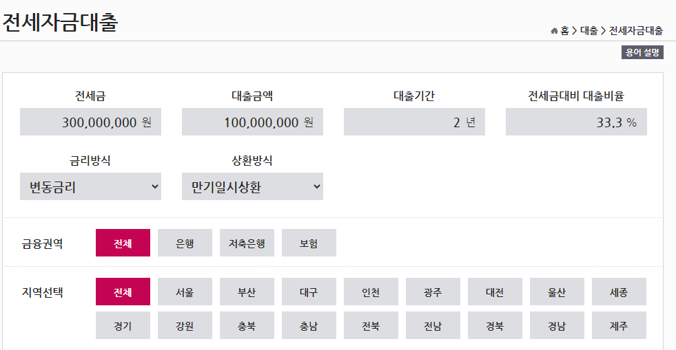 금융상품한눈에 대출선택