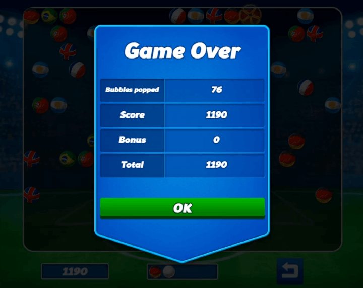 버블슈터-월드컵-무료게임-종료-화면