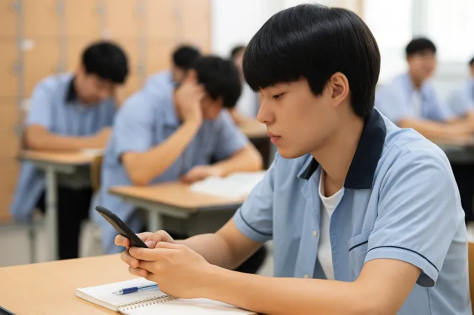 수업시간에 스마트폰 봄