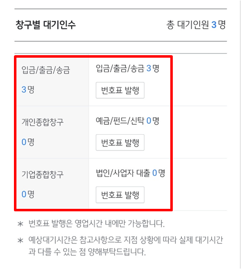 창구별 대기인수 확인하는 화면입니다.