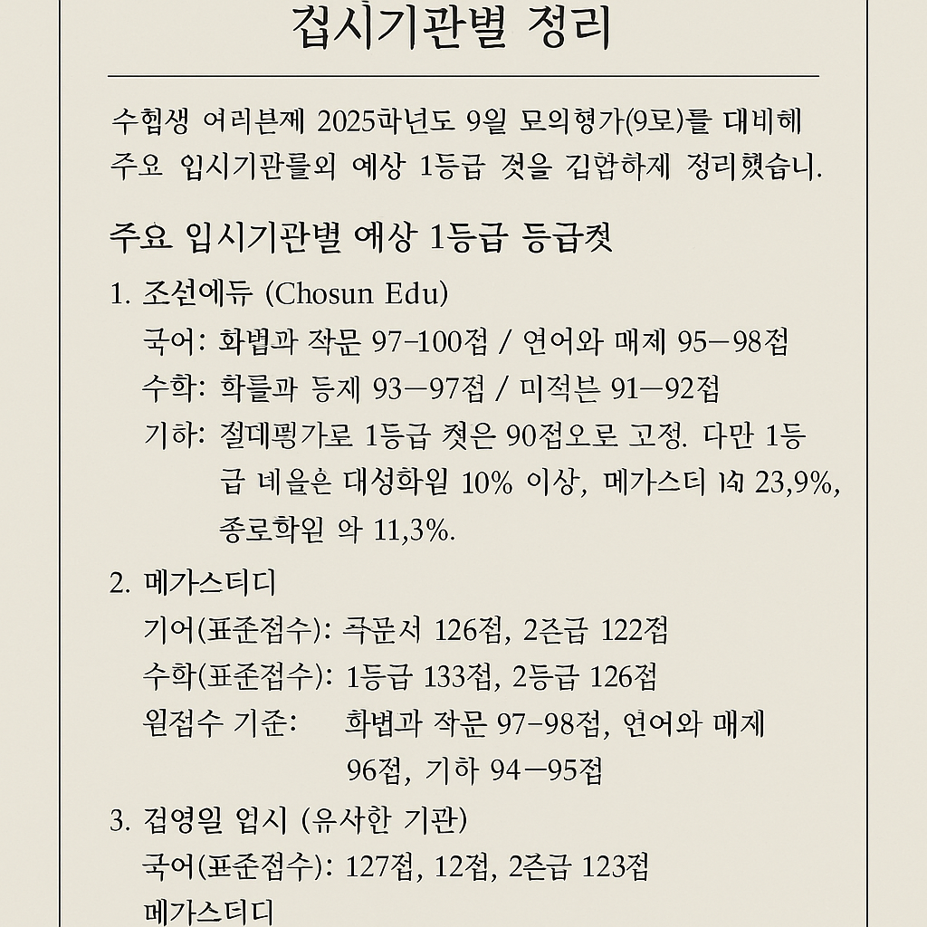 2025학년도 9월 모평 예상 등급컷 총정리