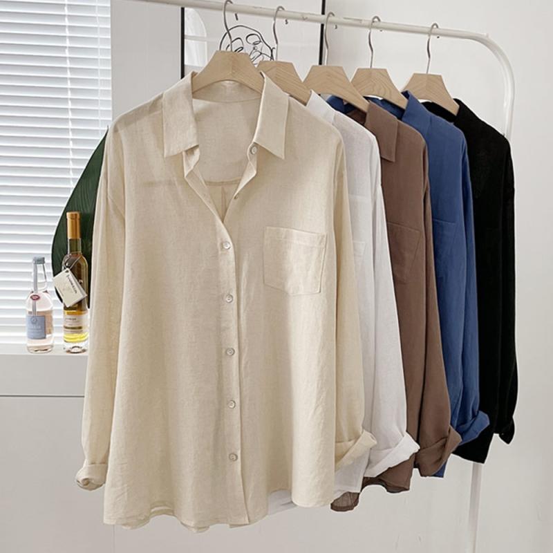 여름 긴팔 셔츠 블라우스 여성린넨셔츠