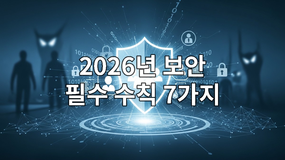 2026년 디지털 환경에서 파란색 보호막이 개인정보 아이콘을 감싸고 있는 모습, 다양한 사이버 위협으로부터 데이터를 안전하게 지키는 것을 상징하는 이미지.