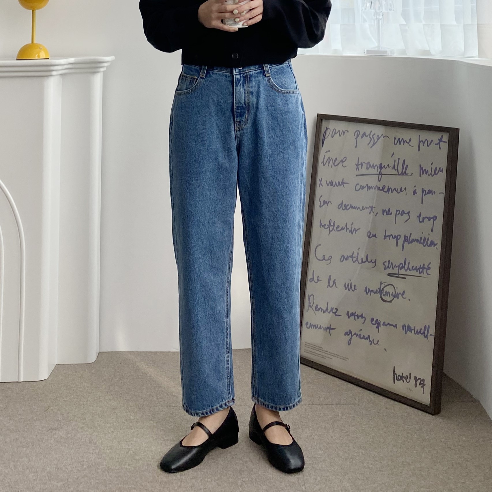 키작녀 청바지 9부 슬림 일자핏 청바지 8부 153cm 155cm 데님 키작진 여성청바지