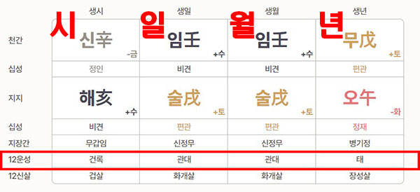 포스텔러 만세력에서 12운성 확인하는 방법