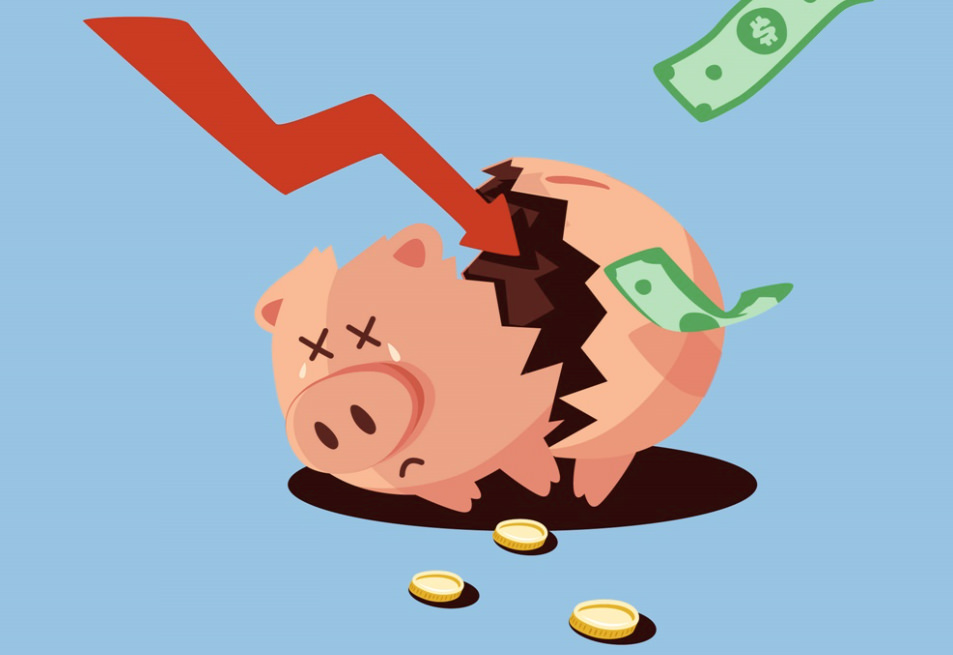 저금통이 깨지고 금전적 손해가 발생한 모습