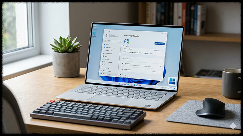 윈도우 업데이트 설정 화면을 확인하는 모습