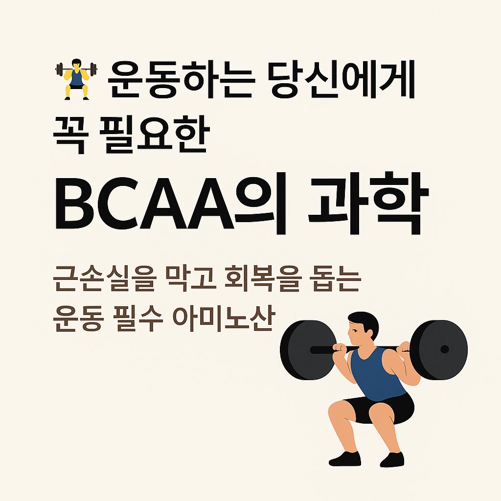 역기를 들고 근육운동을 하고있는 보디빌더에게 BCAA가 도움이 된다는 이미지 만화체 그림