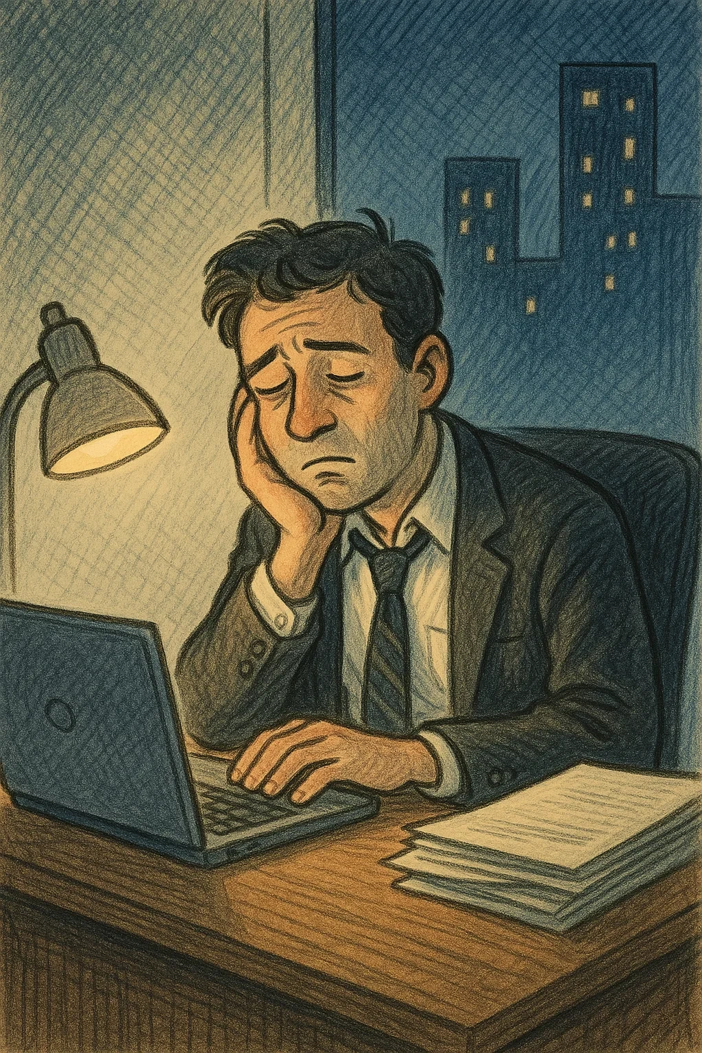 야근으로 지친 30대 직장남성