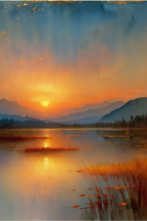 Playground AI로 생성한 그림(2) - 노을 진 호수