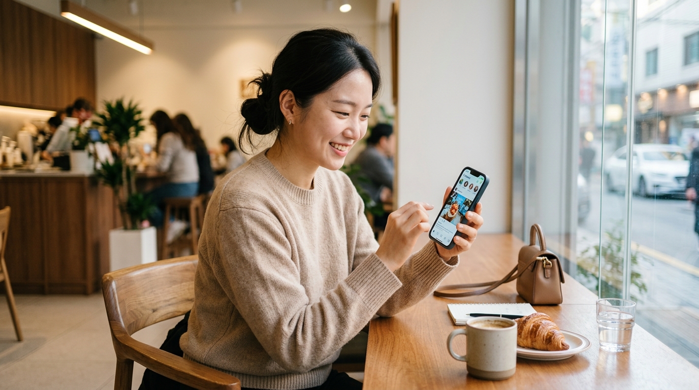스마트폰 배터리 설정을 조정한 뒤 안정적으로 사용하는 장면