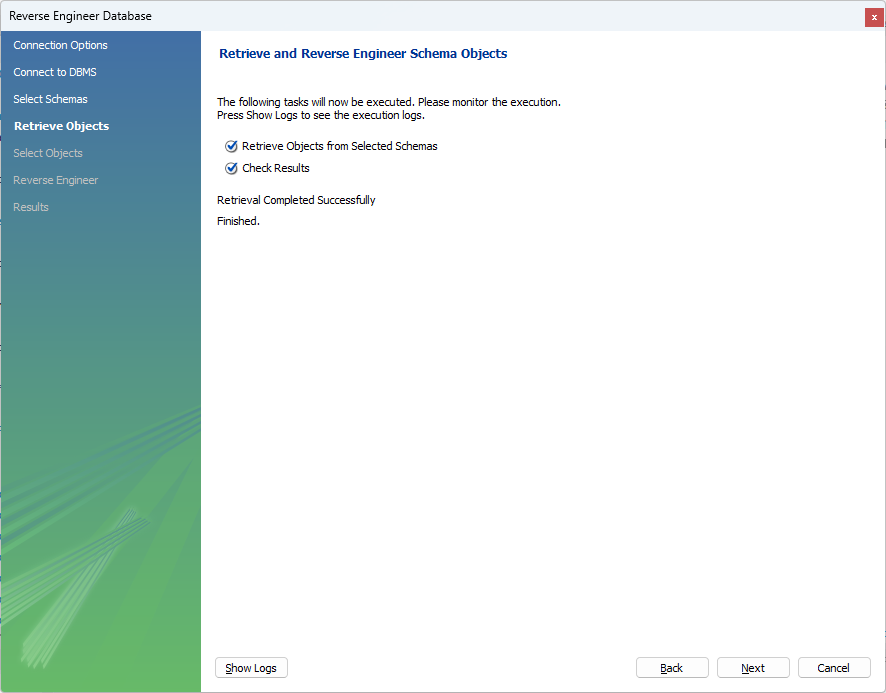 ERD를 그릴 스키마를 찾았다는 내용의 예시 화면