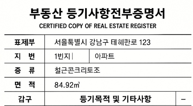 전세 월세 계약을 위한 등기부등본 서류 사진