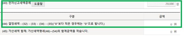 전자신고세액 및 결정세액