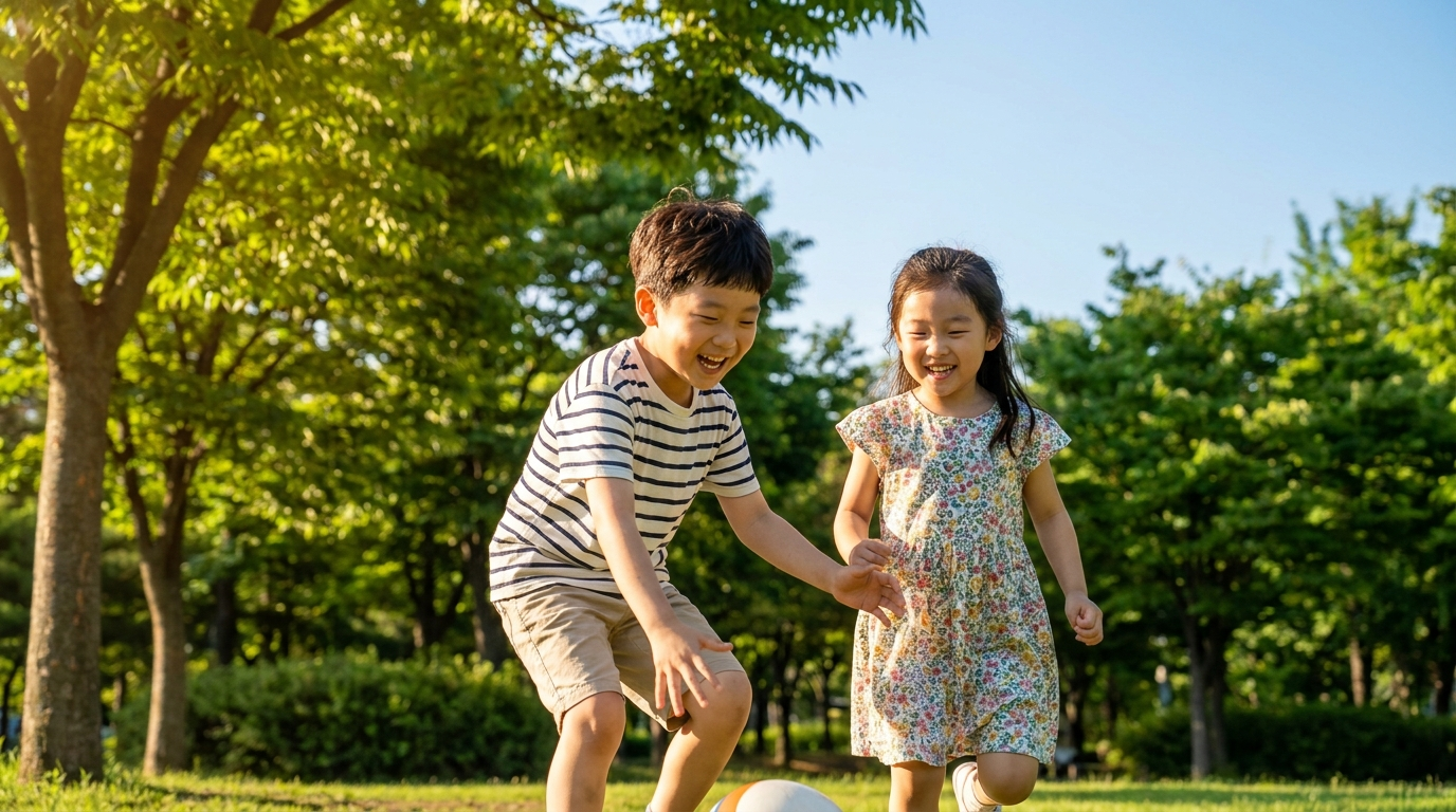 아이 바깥에서 햇볕 쬐기