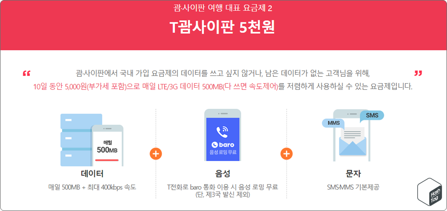 T괌사이판 5천원 로밍 요금제 이용 안내