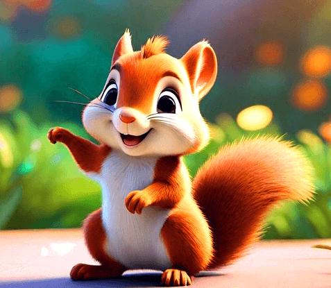 갈색 털을 가진 귀여운 다람쥐가 웃으면서 길가에 서있다.