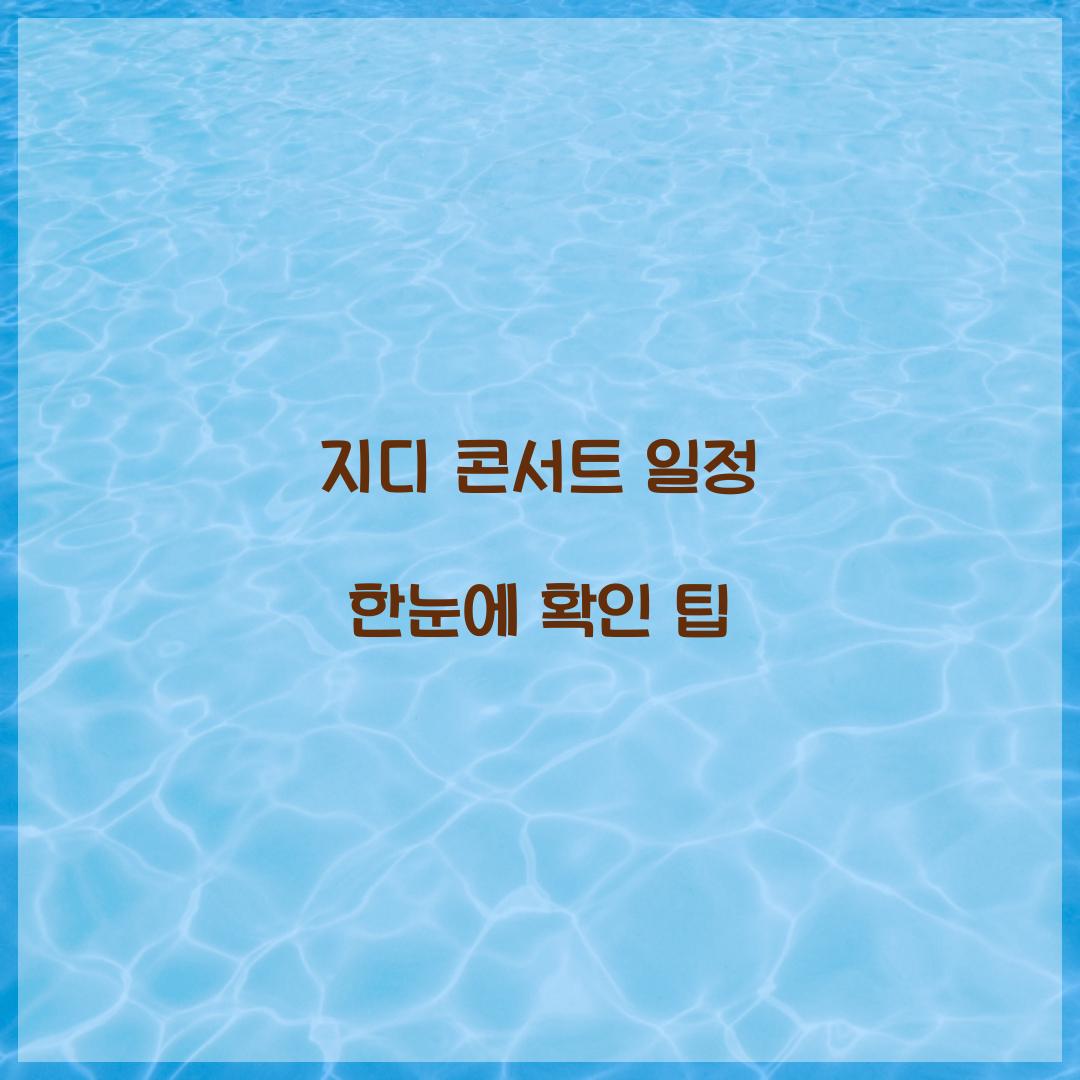 지디 콘서트 일정