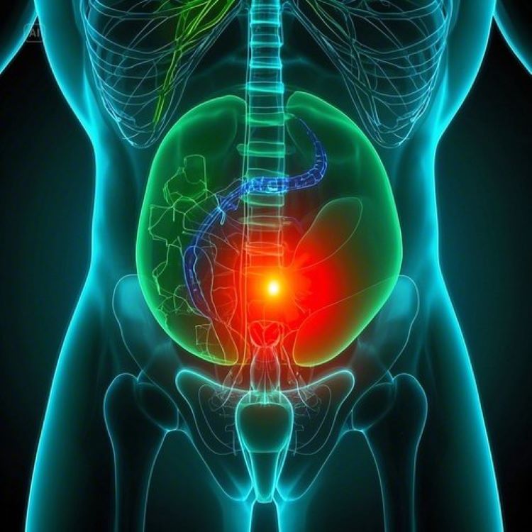 오른쪽 아랫배 위치를 명확히 표시한 의료 일러스트레이션. 남성과 여성의 실루엣에 각각 다른 색상으로 주요 장기들을 표시하고, 통증 부위를 빨간색으로 강조한 교육용 이미지.