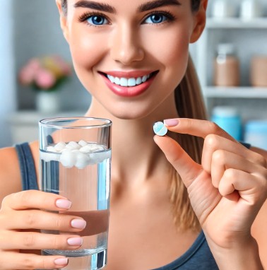 콜라겐을 챙겨먹는 사람의 모습