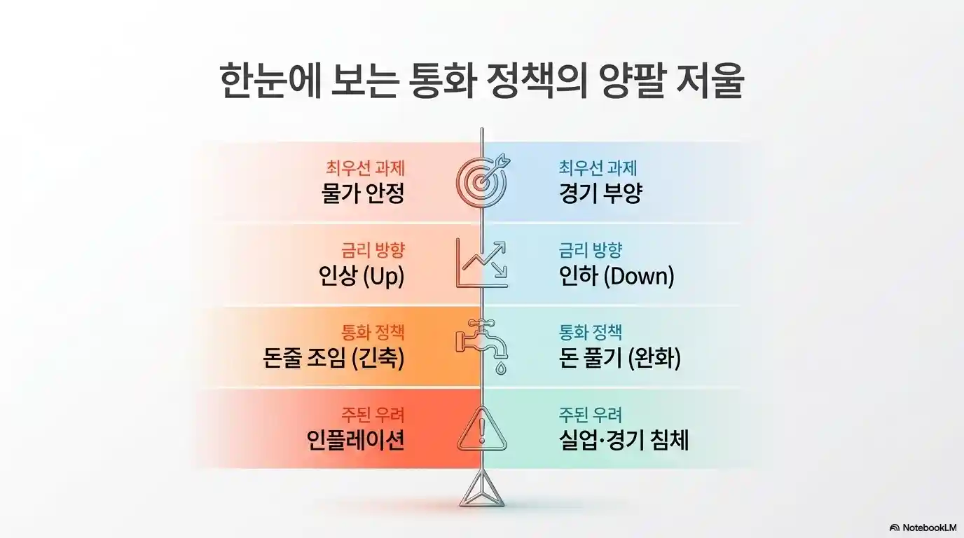 매파 비둘기파 통화 정책 4가지 차이 비교 - 물가 안정 vs 경기 부양 금리 인상 vs 인하 긴축 vs 완화