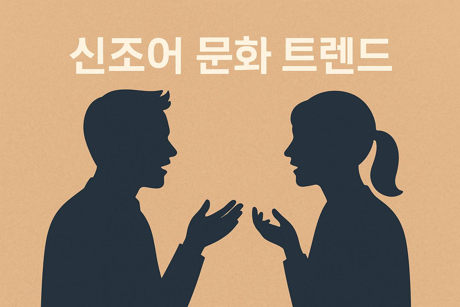 신조어에 대해 대화하는 남녀 실루엣 일러스트