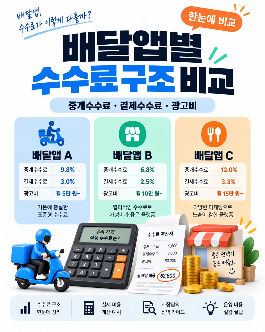 배달앱별 수수료 구조 비교 인포그래픽
