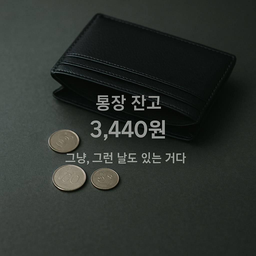 텅 빈 지갑과 동전, 현실적인 통장 잔고 표현