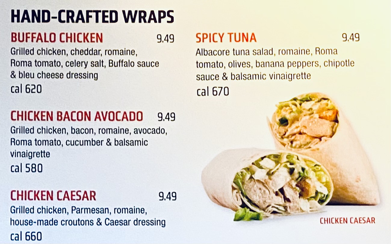 수제 랩 4가지 메뉴및 가격, 직접 촬영한 사진