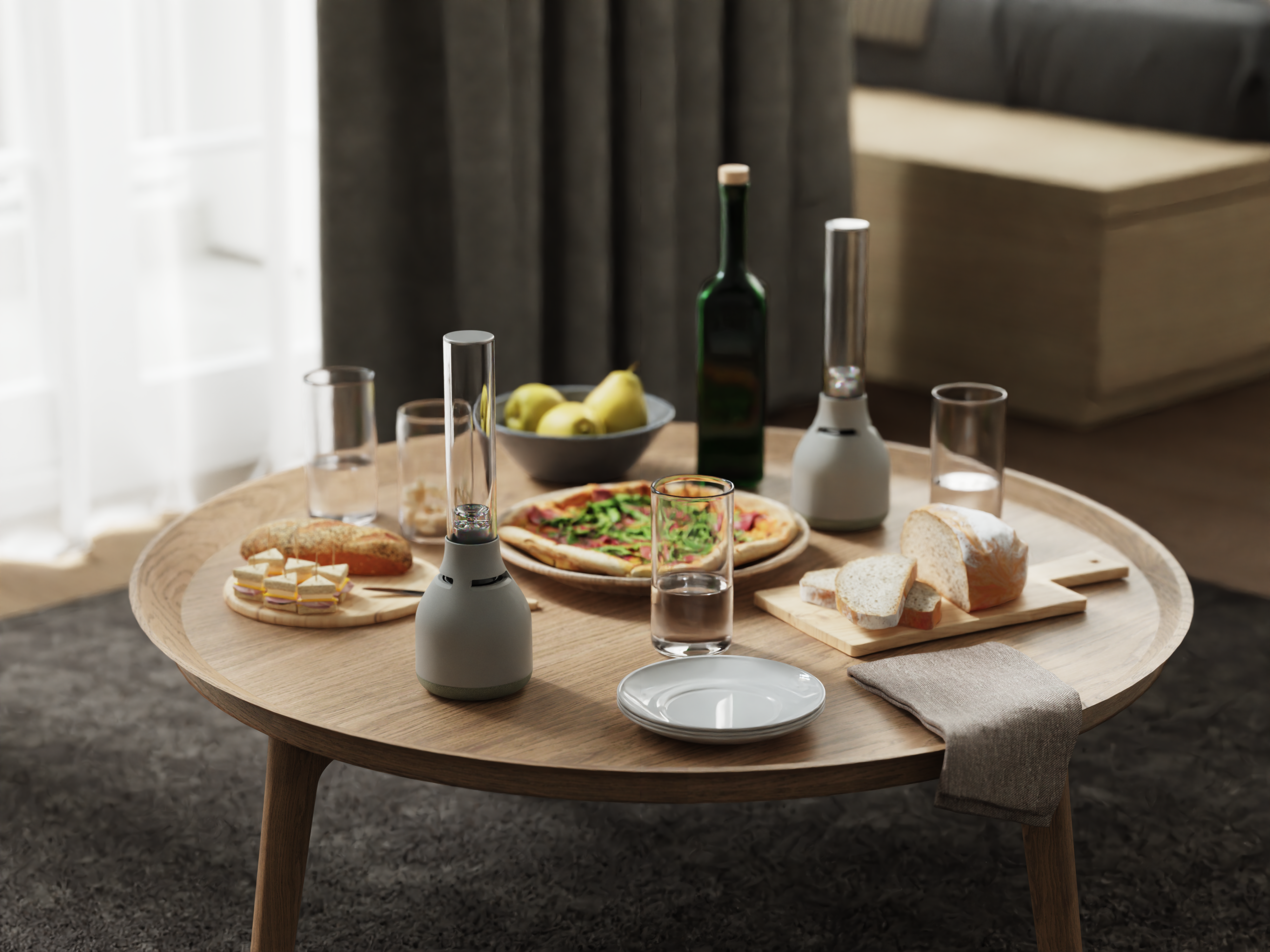 테이블 위를 장식하는 소니 스피커 LSPX-S3