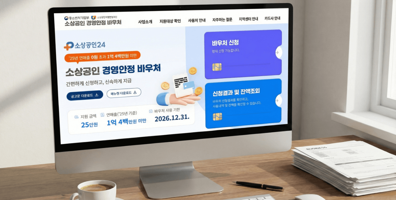 2026년 소상공인 경영안정 바우처 온라인 신청하는 모습