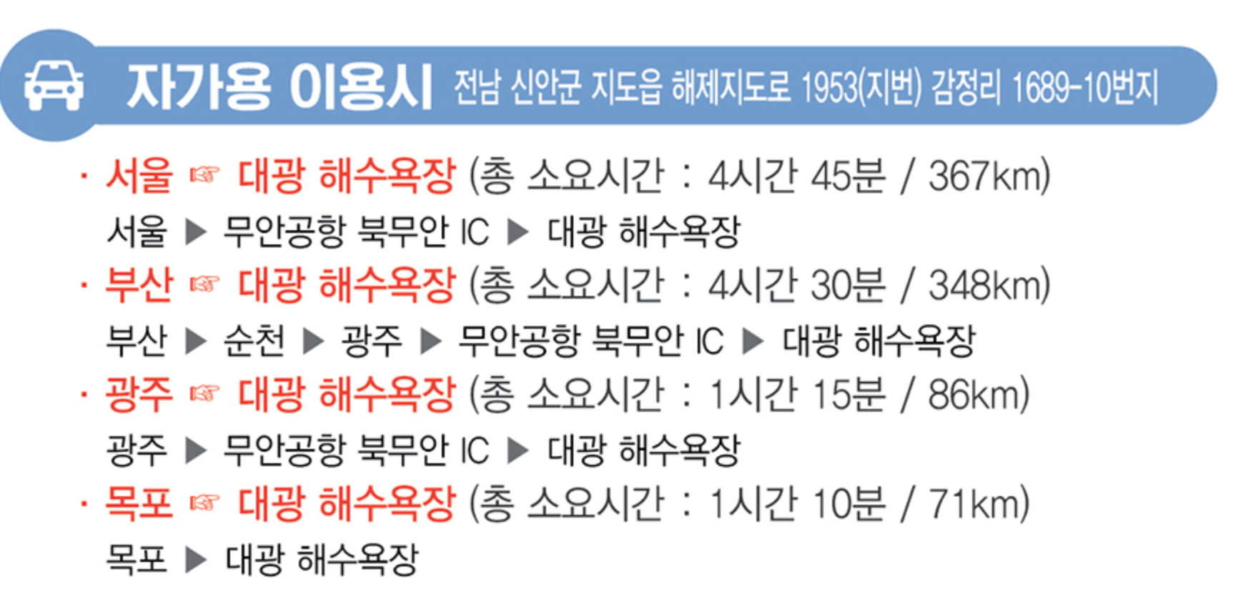자가용으로 임자도 가는 길 안내도