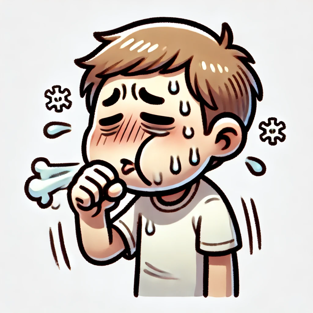 식은땀을 흘리며 기침하는 사람의 모습