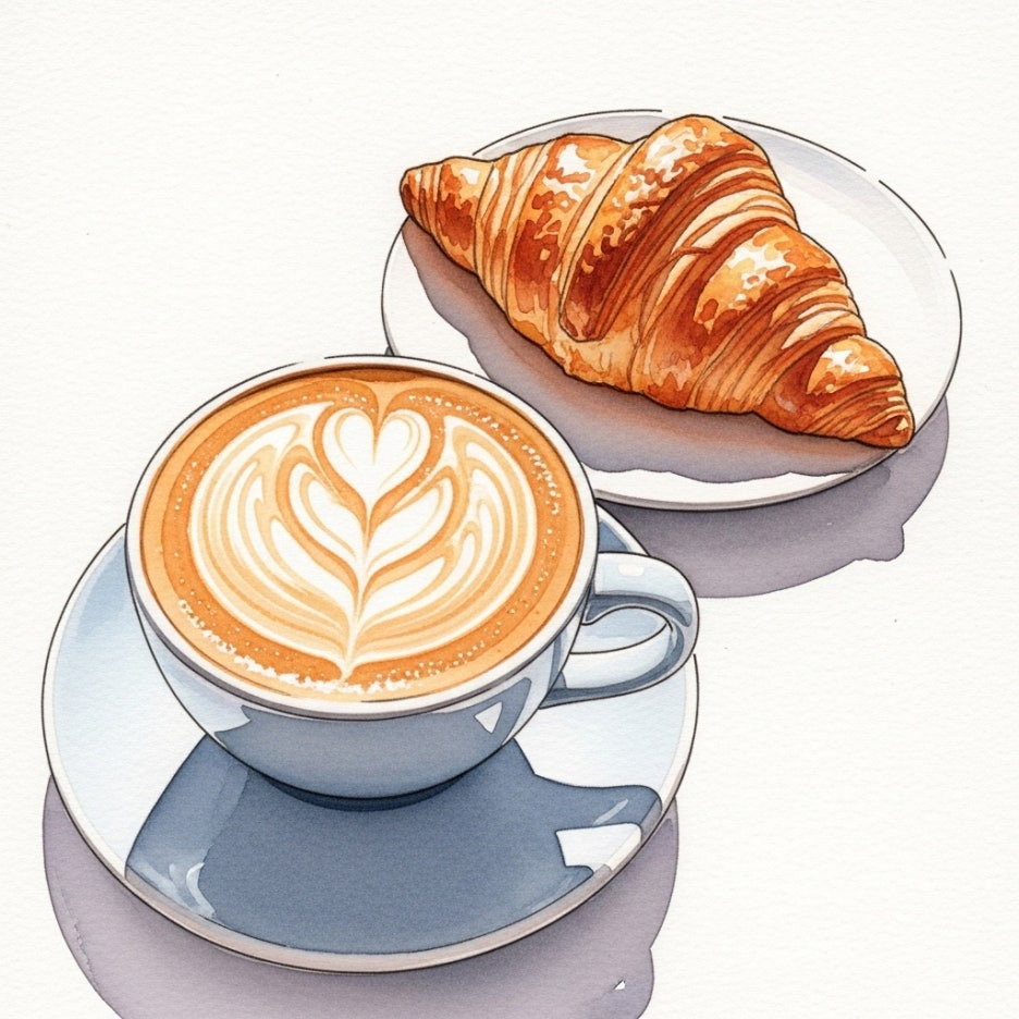 커피 한 잔과 빵이 어우러진 여유로운 휴식 시간